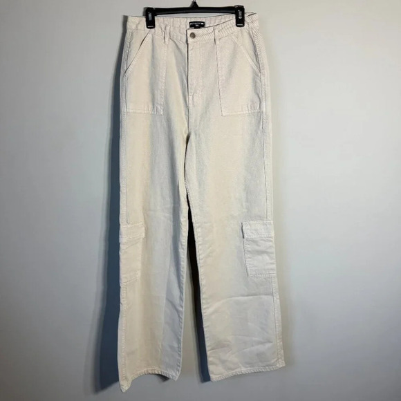NWOT PrettyLittleThing Wide Leg Cargo Pants Women's 8 Tall Tan High Rise Neutral - Picture 4 of 13